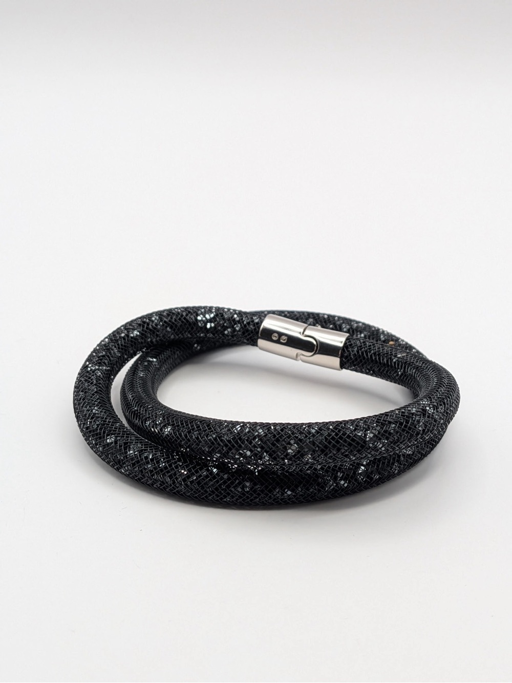 Swarovski Stardust Black Crystal Mesh Double Wrap Bracelet Magnetic Clasp - Picture 2 of 7